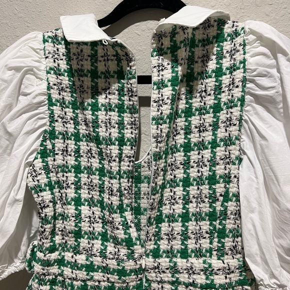 Zara Blogger Favorite Green/White Cotton Tweed Romper Size Medium M - Picture 8 of 10